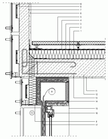stropna plošča s toplotnoizolativnim elementom v stiku z parapetom s fasadno oblogo